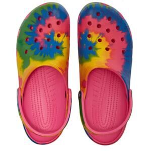 Crocs Classic Tie Dye Graphic Clog Electric Pink Multicolor Shoes Size 6